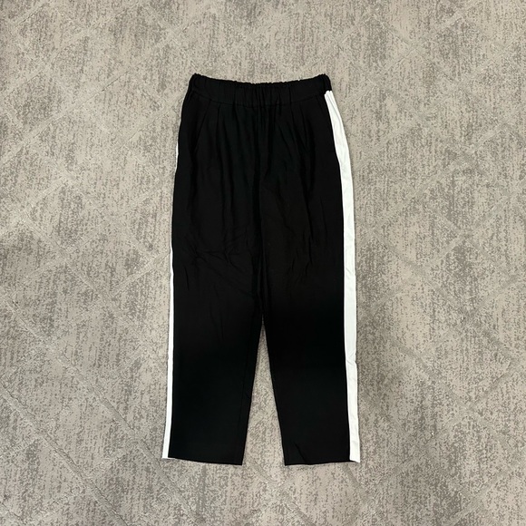 Zara Basic Side Stripe Pants Black and White Straight Leg Trousers - Picture 2 of 5